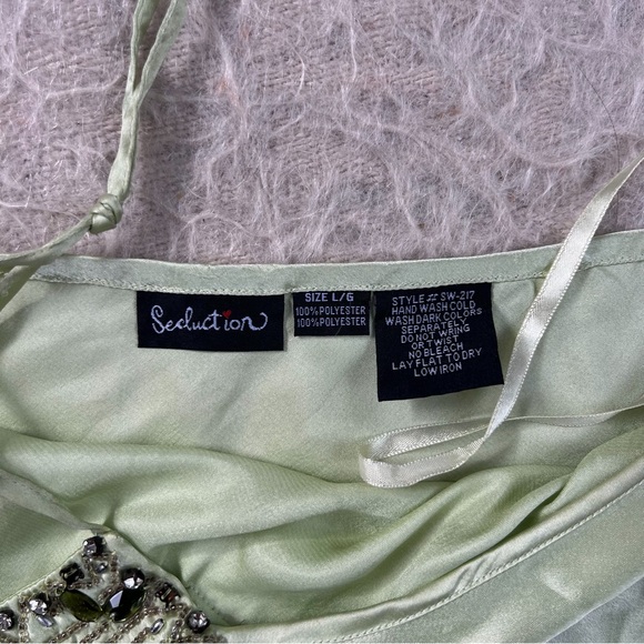Y2K Lime Satin Jeweled Halter Top – Seduction Size L - Picture 3 of 4